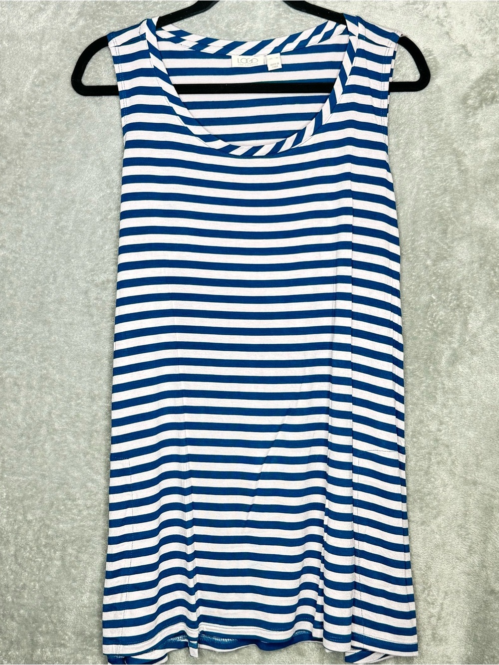 Logo Lori Goldstein Womens Top Blouse XL Teal Blue Striped Sleeveless Scoop Neck